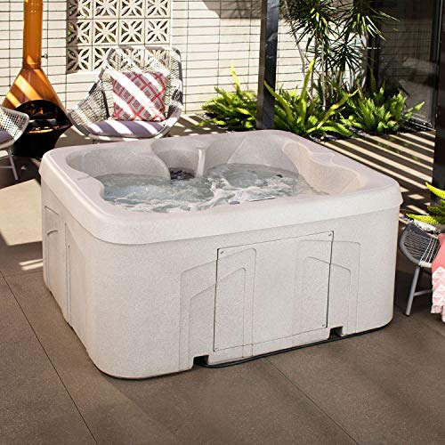 Life Smart 4 Person Plug and Play Thermal Friction Heating Square Hot Tub Spa with 13 Jets, Cover, and Multi Color LED Lighting System, Beige