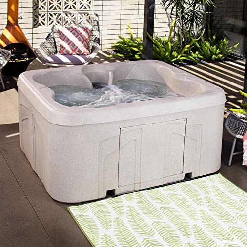 Life Smart 4 Person Plug and Play Thermal Friction Heating Square Hot Tub Spa with 13 Jets, Cover, and Multi Color LED Lighting System, Beige