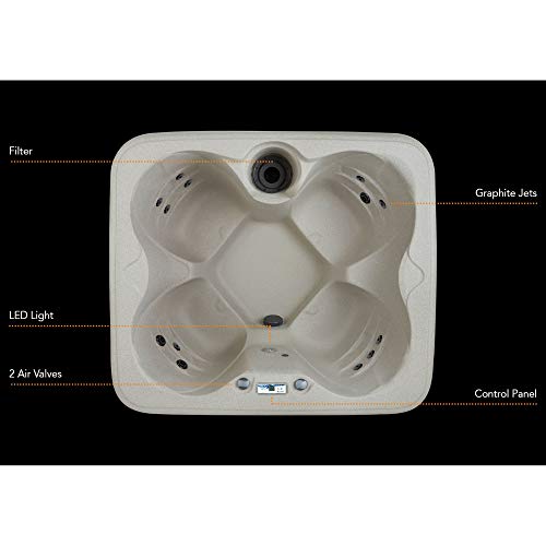 Life Smart 4 Person Plug and Play Thermal Friction Heating Square Hot Tub Spa with 13 Jets, Cover, and Multi Color LED Lighting System, Beige