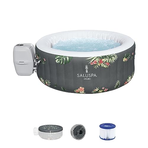 Bestway Aruba SaluSpa 3 Person Inflatable Round Outdoor Hot Tub with 110 Soothing AirJets, Filter Cartridge, Spa Pump, & Insulated Cover, Gray