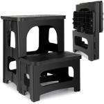 AMOISE Amoise Folding 2-Step Stool, Non-Slip Portable Footstool 8'' & 17'' Dual Heights, Holds 300 lbs, Portable Footstool for Kitchen Home Toilet Bedroom Office Bathroom RV(Black)