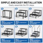 RV Steps Spa Steps with Handrail - 3 Step Hot Tub Steps Trailer Steps Mobile Home Stairs for 5th Wheel RV, Trailer, Hot Tub, Pool, Porch with Non-Slip Mats