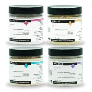 Spazazz Hot Tub Aromatherapy Full Body Hemp Soak Collection Sampler Pack - 4oz 1000 mg Hemp Spa Aromatherapy Hot Tub Bath Salt Crystals 4 Pack: Release 22, Reset 06, Unwind 17, Ignite 09