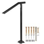 Happybuy 3Ft Step Railing, Iron Stair Handrail Floor Mounted Sturdy Black Arched Handrails for Outdoor Indoor Steps Fits 2 to 3 Steps