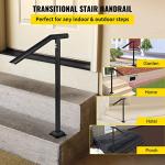 Happybuy 3Ft Step Railing, Iron Stair Handrail Floor Mounted Sturdy Black Arched Handrails for Outdoor Indoor Steps Fits 2 to 3 Steps