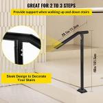 Happybuy 3Ft Step Railing, Iron Stair Handrail Floor Mounted Sturdy Black Arched Handrails for Outdoor Indoor Steps Fits 2 to 3 Steps