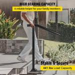 Happybuy 3Ft Step Railing, Iron Stair Handrail Floor Mounted Sturdy Black Arched Handrails for Outdoor Indoor Steps Fits 2 to 3 Steps