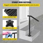 Happybuy 3Ft Step Railing, Iron Stair Handrail Floor Mounted Sturdy Black Arched Handrails for Outdoor Indoor Steps Fits 2 to 3 Steps