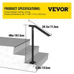 Happybuy 3Ft Step Railing, Iron Stair Handrail Floor Mounted Sturdy Black Arched Handrails for Outdoor Indoor Steps Fits 2 to 3 Steps