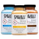 Spazazz Hot Tub Aromatherapy RX Muscle Detox Joint Bath Salt Crystals Bundle. Three Jars of 19oz Spazazz Hot Tub Crystals with Hot/Cold Towel and 5-Point Full Body Massager