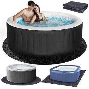 80 * 80 inch Round Hot Tub Pad, Inflatable Hot Tub Mat Outdoor Indoor, Waterproof Slip-Proof Backing, Absorbent Spa Pool Ground Base Flooring Protector Mat for Protect Hot Tub Pool from Wear