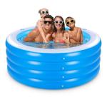 Inflatable Pool with Seating,Four-Tier 72” x 27”Inflatable Swimming Pool with Drink Holder Handles, Summer Family Water Park,Backyard Family Pool, Garden (Blue)
