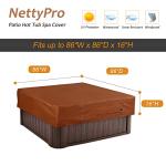 NettyPro Hot Tub Cover Protector 86 x 86 inch Waterproof Outdoor SPA Cover Cap for Square Hot Tub, Brown