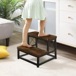 YINMIT Wooden Step Stool for Adults, 2 Tier Heavy Duty Step Stool for High Bed with Non-Slip Feet, Using for Bedroom, Living Room, Bathroom and Kitchen, Hold Up to 500 LBS