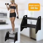 AMBIRD Wooden Step Stool, Two Step Stools 300 lbs Capacity with Safety Non-Slip Pads and Handles, Bamboo Step Stool for Bathroom, Kitchen Dual Height Step Stools for Adults (Black)