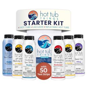 Chlorine Starter Kit - Hot Tub Chemicals Starter Kit, Spa Maintenance, Eliminate Cloudy Water, Hot Tub, Jacuzzis, Chlorine Granules, Test Strips, Alkalinity Up & Down, Clarifier, Metal Out, & Oxidizer