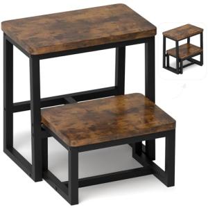 iTsst Step Stool for Adults & Kids,Holds up to 500Lb,3 in1 Heavy Duty Sturdy Wooden 2 Stepstool for Kichen/Bathroom/High beds, Metal Frame, Non-Slip Pads