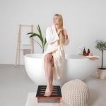 One Step Stool for Adults Seniors with Non-Slip Rubber Stepping Surface, Heavy Duty Wooden Step Stool with 450 LBS Capacity Bed Steps for High Beds, Bathroom, Bedroom, Kitchen & Kids Bedside Support