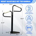 Two Way hot tub handrail, 43"-57" Adjustable Under Mounted hot tub Railing, 360° Rotation Angle Adjustable spa Railing to get in & Out Easier.