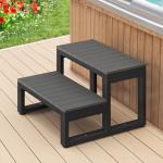 LUE BONA Hot Tub Steps, Outdoor 2-Step Stool with HDPS Treads and Aluminum Frame, Non-Slip Multi Purpose Stairs for Straight Sided Spa, Swimming Pool, Porch, RV, Deck, Kitchen for Adults, Dark Grey