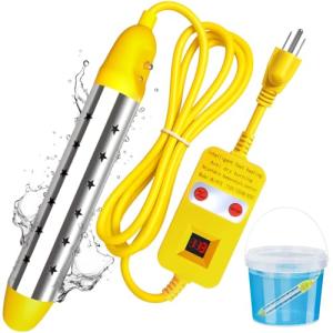 Ostutry Immersion Water Heater 1500W, Portable Submersible Water Heater with Thermostat for Bucket Bathtub Hot Tub, Real-Time Temperature Display & 15 Presets Control, Dry Burn Protection