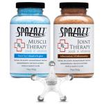 Spazazz Hot Tub Aromatherapy Spa and Bath Salts Crystals 2 Pack Bundle- One 19 Oz Jar Each Spazazz Muscle Therapy and Joint Therapy Plus a 5 Point Massager- Safe for All Spa and Hot Tub