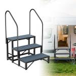 Rv Steps with Handrail 3 Step,Hot Tub Steps with Anti-Slip Mats,Heavy Duty Metal Mobile Home Stairs,Camper Steps for Travel Trailer,Portable Step Ladder for Spa,Pool and Porch