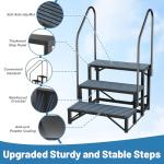 Rv Steps with Handrail 3 Step,Hot Tub Steps with Anti-Slip Mats,Heavy Duty Metal Mobile Home Stairs,Camper Steps for Travel Trailer,Portable Step Ladder for Spa,Pool and Porch