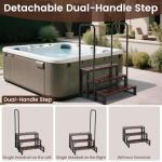 Neorexon Hot tub Step Stairs with Dual-handrails, 3 Steps Hot Tub Stairs w/Leveling Foot, Detachable U-Shape Hot Tub Railing to Get in and Out, 450LBS Capacity Spa Steps for Indoor & Outdoor