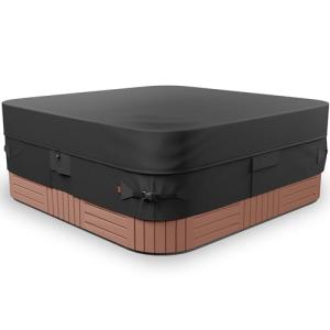Alricc Outdoor Waterproof and Weatherproof Hot Tub Cover 85 x 85 inch fit 84 x 84 or 83 x 83 or 82 x 82 or 7 ft x 7 ft Black Square Reinforced Windproof 600D Heavy Duty Spa Cover