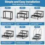 Rv Steps with Handrail 3 Step,Hot Tub Steps with Anti-Slip Mats,Heavy Duty Metal Mobile Home Stairs,Camper Steps for Travel Trailer,Portable Step Ladder for Spa,Pool and Porch