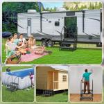 Rv Steps with Handrail 3 Step,Hot Tub Steps with Anti-Slip Mats,Heavy Duty Metal Mobile Home Stairs,Camper Steps for Travel Trailer,Portable Step Ladder for Spa,Pool and Porch