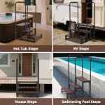 Neorexon Hot tub Step Stairs with Dual-handrails, 3 Steps Hot Tub Stairs w/Leveling Foot, Detachable U-Shape Hot Tub Railing to Get in and Out, 450LBS Capacity Spa Steps for Indoor & Outdoor
