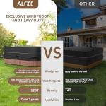 Alricc Outdoor Waterproof and Weatherproof Hot Tub Cover 85 x 85 inch fit 84 x 84 or 83 x 83 or 82 x 82 or 7 ft x 7 ft Black Square Reinforced Windproof 600D Heavy Duty Spa Cover