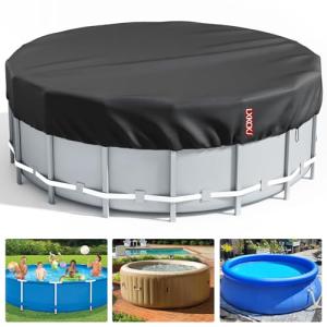 LXKCKJ 8 Ft Round Pool Cover, Solar Covers for Above Ground Pools, Stock Tank Pool Covers Protector with Accessories, Round Hot Tub Cover Ideal for Waterproof and Dustproof (Black)