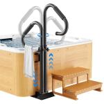 CABTE Two-Way Hot Tub Handrail, Adjustable Height 34-56" with 360° Swivel, Spa Safety Handrail with Slide-Under Mount Base for Indoor & Outdoor, Durable, Stability and Comfort (Two-Way)