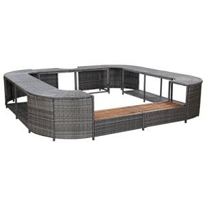 vidaXL Gray Poly Rattan Square Hot Tub Surround - Weather-Resistant Acacia Wood Steps - Durable PE Rattan & Powder-Coated Steel Frame for Gardens, Patios, and Deck Areas