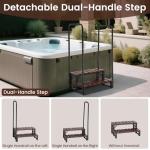 Neorexon Hot tub Step Stairs with Dual-Handrails, 2 Steps Hot Tub Stairs w/Leveling Foot, Detachable U-Shape Hot Tub Railing to Get in and Out, 400LBS Capacity Spa Steps for Indoor & Outdoor
