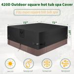 Hot Tub Cover, 420D Oxford Outdoor Square SPA Covers Waterproof Protector Hot Tub Cover (Black, 72" L x 72" W x 20" H)