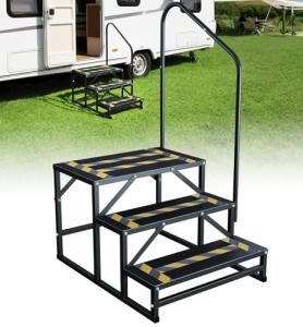 Altyostar RV Steps with Handrail Heavy-Duty 3-Step Camper Entry Step Stairs for 5th Wheel RVs Outdoor Camping Travel Trailers Motorhome Mobile Home Porch Hot Tub Spa Portable Step