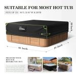 Uirway 600D Square Hot Tub Cover 91”L x 91”W x 20”H [2025 Upgraded Heavy Duty Fabric] Outdoor Waterproof SPA Covers for Hot Tub, New Super Windproof Straps, Hot Tub Winter Cover Protector with Anti-UV