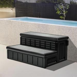 Keaiomo 2025 Upgraded Hot Tub Steps, Outdoor Spa Steps with Storage, Anti-Slip & Robust Hot Tub Stairs, Multi-Use for Spa, RV, Pool or Porch, Black