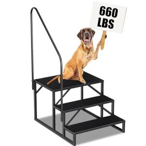 Aysiofdy RV Step Stool, 3 Step Ladder, Hot Tub Steps with Handrail, Portable Pool Ladder, 660Lbs Heavy Duty Ladder Shelf Outdoor Mobile Home Stairs for Camper/Porch/SPA Pool/Pet Stairs(1 Pack)