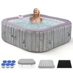 BTMWAY 73" Inflatable Hot Tub,4-6 Person,Portable Outdoor Spa with 130 Soothing Bubble Jets,Control Panel,Insulated Cover and 6 Replaceable Filters,Smart Heating,110-120V Input (Square)