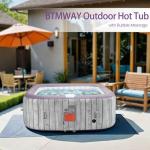 BTMWAY 73" Inflatable Hot Tub,4-6 Person,Portable Outdoor Spa with 130 Soothing Bubble Jets,Control Panel,Insulated Cover and 6 Replaceable Filters,Smart Heating,110-120V Input (Square)