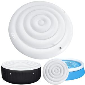 5.4 Ft Inflatable Hot Tub Cover, Round Hot Tub Cover, Foldable Hot Tub Lid with Handles on 2 Sides for 4-6 Person Hot Tub, Energy Saving and Rain Protection Overflow Cover for Outdoor Hot Tubs