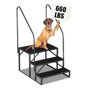 RV Step 3 Step Ladder, Upgrade RV Step with Handrails, Heavy Duty RV Stairs with Anti-Slip Pedal Hot Tub Steps, Removable Camper Step for Spa/Porch/Pet/Mobile Home(2 Handrails
