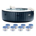 Intex PureSpa Plus Portable Bubble Jet Spa Inflatable Hot Tub with 2 Headrests, Insulated Cover, and Spa Filter Replacement Cartridges (6 Pack)