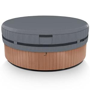 AKEfit Round Hot Tub Cover, 600D Polyester Waterproof for Hot Tub, UV Protection & Windproof, 80''x 14'', Grey