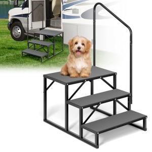 VIVOHOME RV Steps with Handrail, 3 Step Heavy Duty Portable Ladder for Camper, Hot Tub, Porch, SPA, Pool, Outdoor Mobile Home Stairs